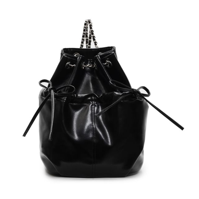 Backpack Plain Faux Leather Drawstring