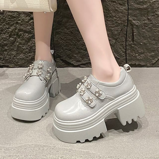 Platform Embellished Faux Shoes Leather