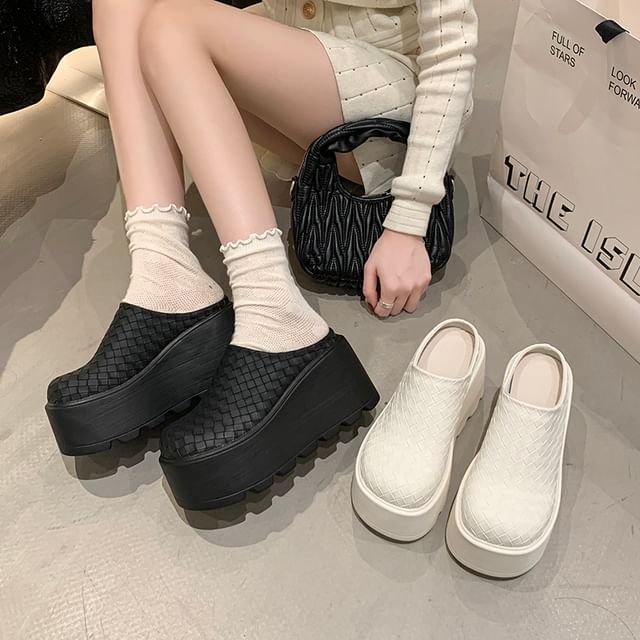 Faux Leather Mules Platform Plain
