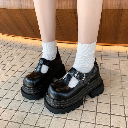Faux Mary Shoes T-Strap Platform Plain Jane Leather