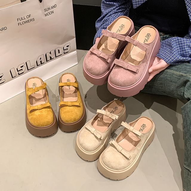 Jane Platform Mules Bow Accent Plain Mary