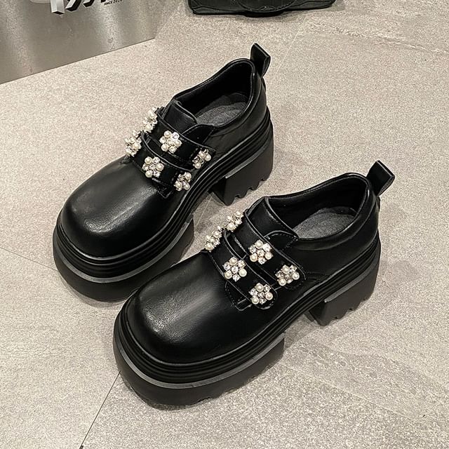 Platform Embellished Faux Shoes Leather