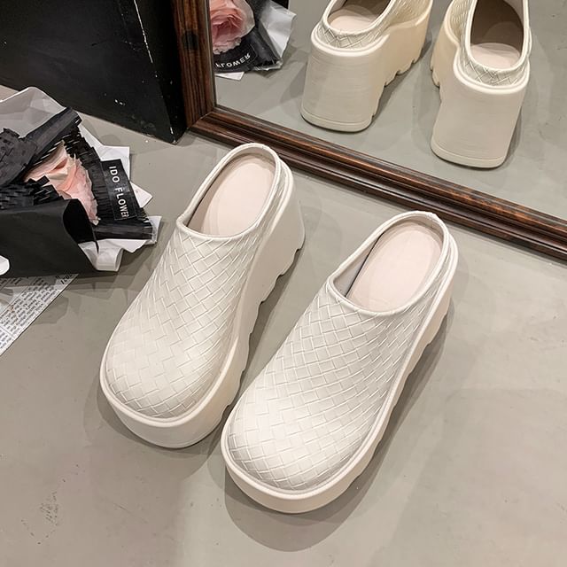 Faux Leather Mules Platform Plain