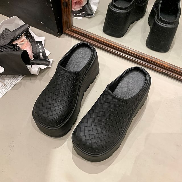 Faux Leather Mules Platform Plain