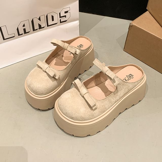 Jane Platform Mules Bow Accent Plain Mary