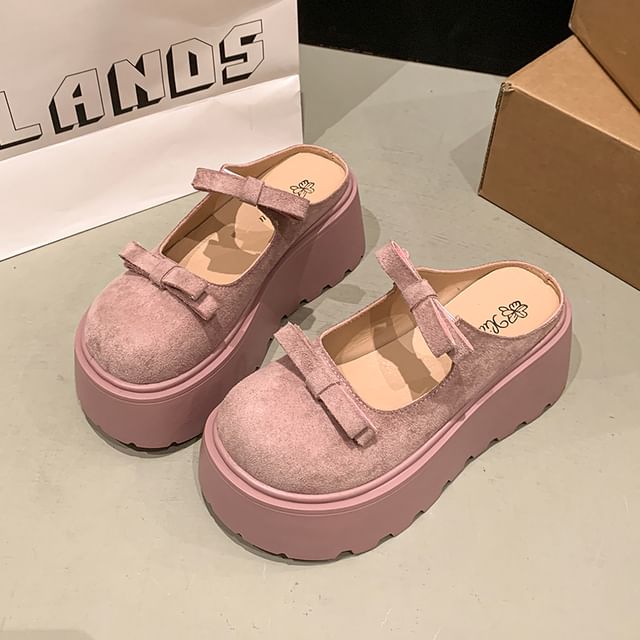 Jane Platform Mules Bow Accent Plain Mary