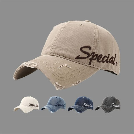 Distressed Embroidered Cap Letter