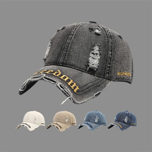 Washed Letter Embroidered Distressed Cap