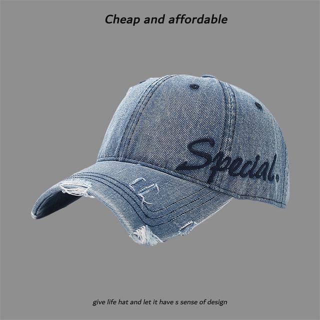 Distressed Embroidered Cap Letter