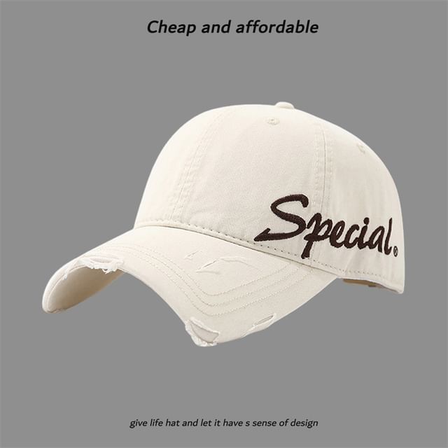 Distressed Embroidered Cap Letter