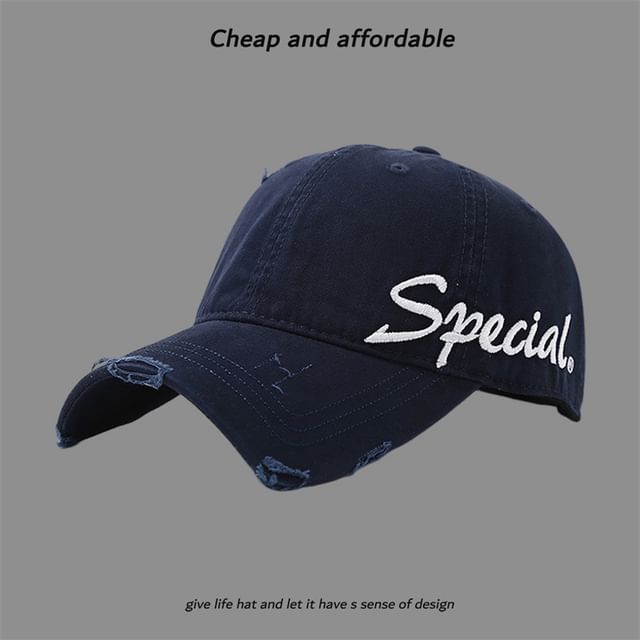 Distressed Embroidered Cap Letter