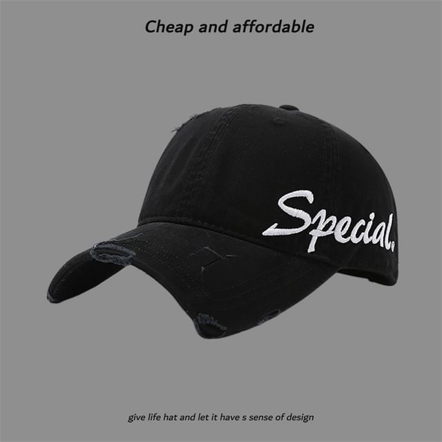 Distressed Embroidered Cap Letter