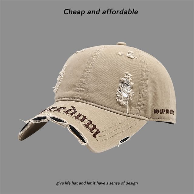 Washed Letter Embroidered Distressed Cap