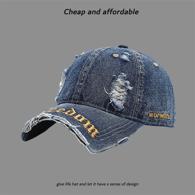 Washed Letter Embroidered Distressed Cap