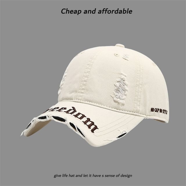 Washed Letter Embroidered Distressed Cap