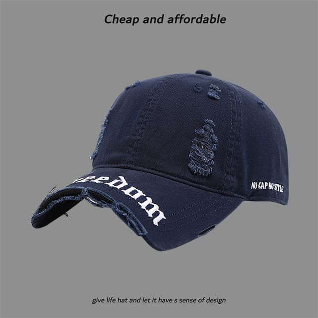 Washed Letter Embroidered Distressed Cap