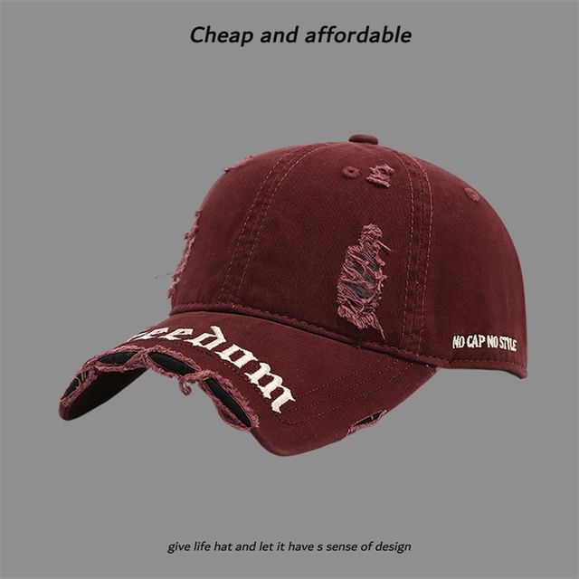 Washed Letter Embroidered Distressed Cap