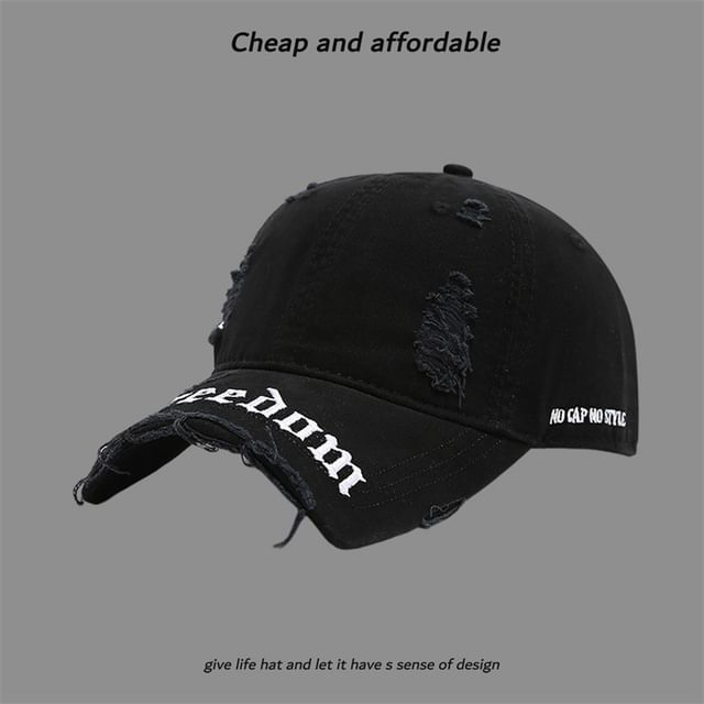 Washed Letter Embroidered Distressed Cap