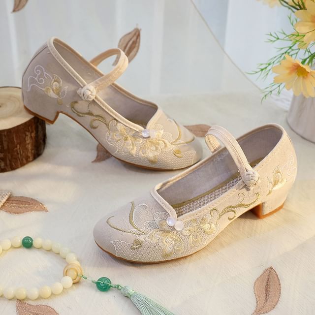 Embroidered Shoes Heel Block