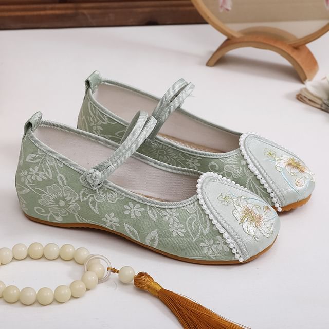 Heel Shoes Floral Embroidery Wedge