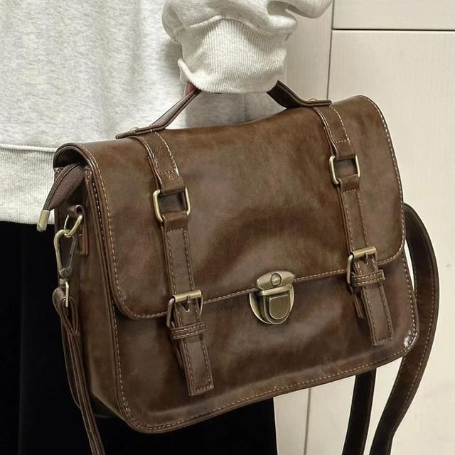 Faux Satchel Bag Leather Plain
