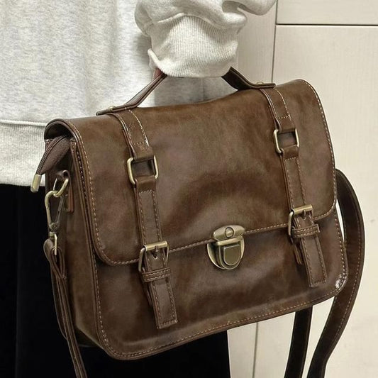Faux Satchel Bag Leather Plain