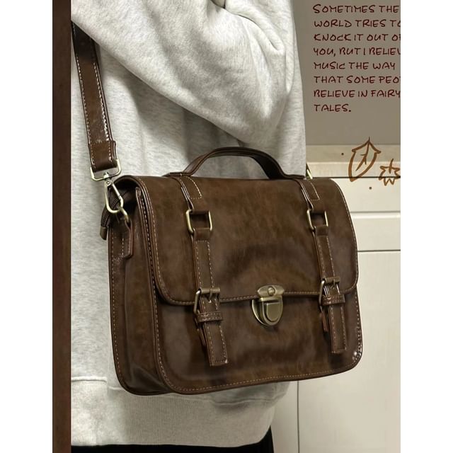 Faux Satchel Bag Leather Plain