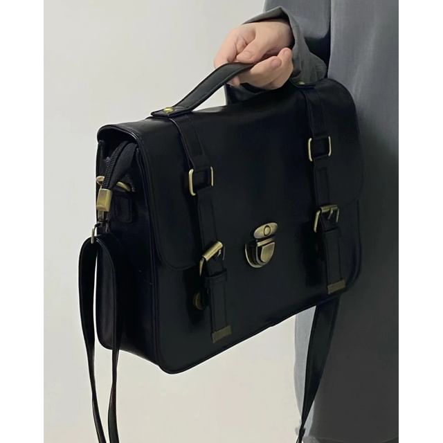 Faux Satchel Bag Leather Plain