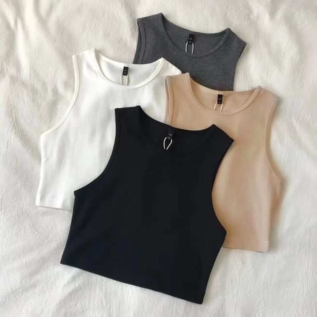 Crew Neck Tank Top Plain Crop