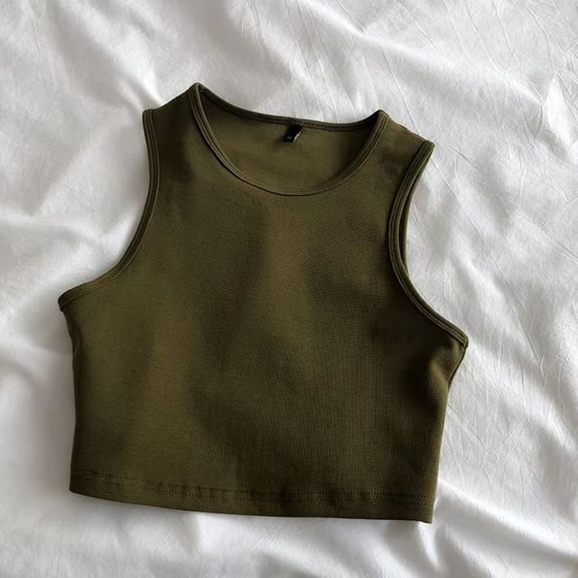 Crew Neck Tank Top Plain Crop