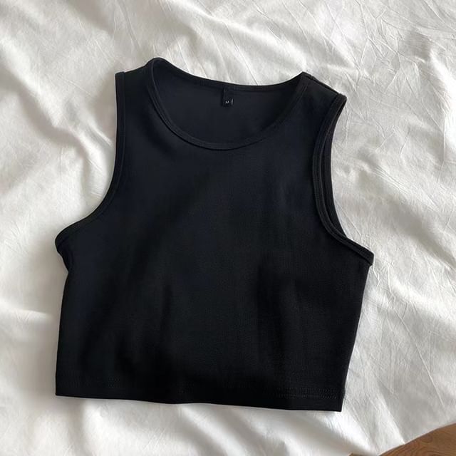 Crew Neck Tank Top Plain Crop