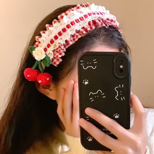 Cherry Plaid Detail Ruffle Headband