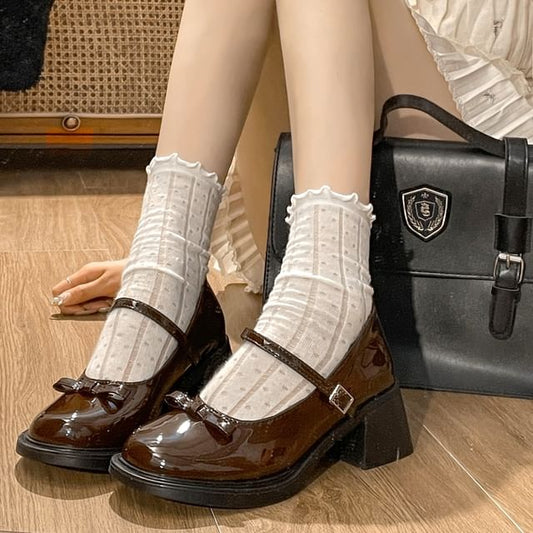 Mary Chunky Bow Heel Jane Pumps