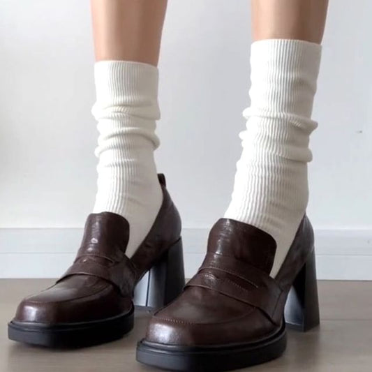 Loafer Pumps Heel Chunky