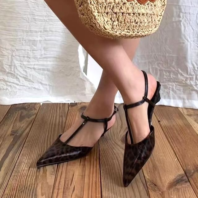 Print Pointed Slingback Sandals Leopard Toe