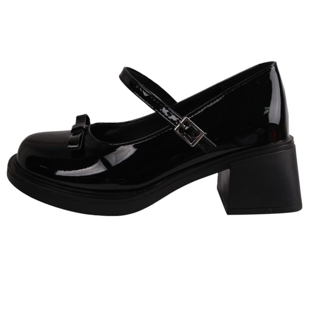 Mary Chunky Bow Heel Jane Pumps