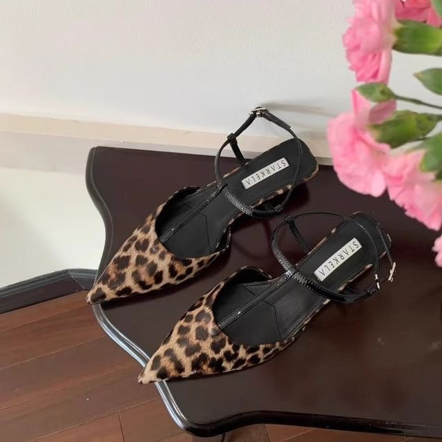 Print Pointed Slingback Sandals Leopard Toe
