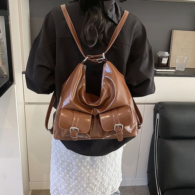 Faux Backpack Leather Multi-Pocket