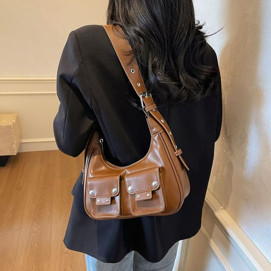 Multi-Pocket Bag Faux Leather Shoulder