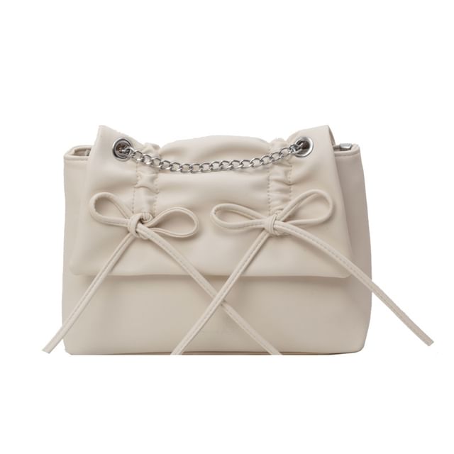 Chain Leather Bow Shoulder Strap Faux Bag