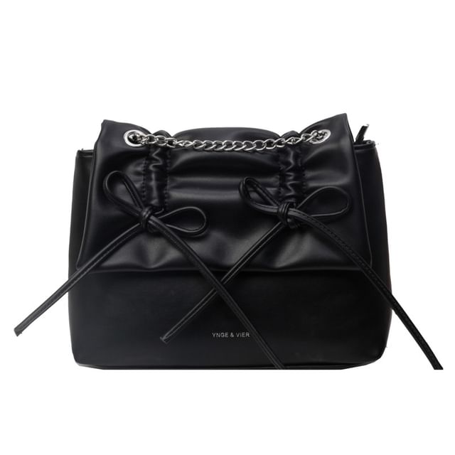 Chain Leather Bow Shoulder Strap Faux Bag
