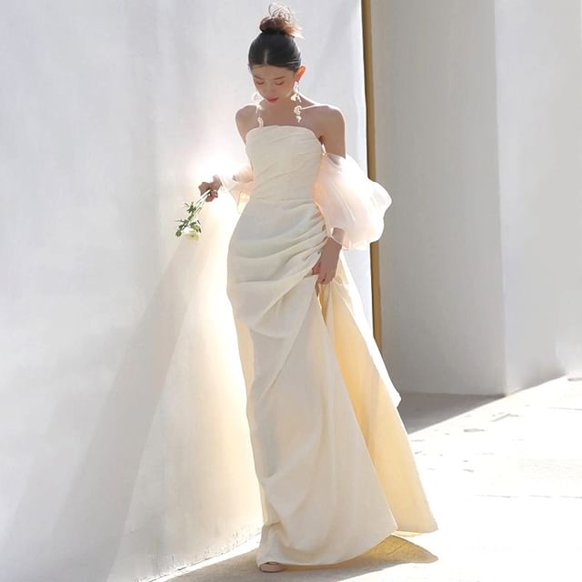 A-Line Slit Evening Off-Shoulder Gown Plain