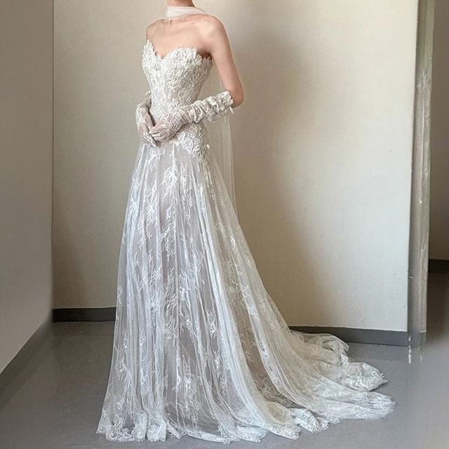 A-Line Lace Tube Gown Wedding Plain