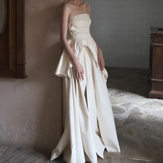 Plain Wedding Ruched Gown A-Line Tube Slit Panel