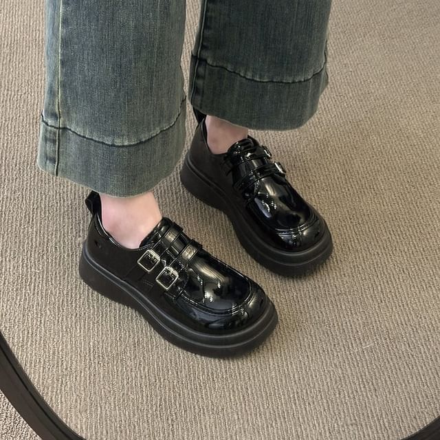 Loafers Platform Leather Faux Buckled