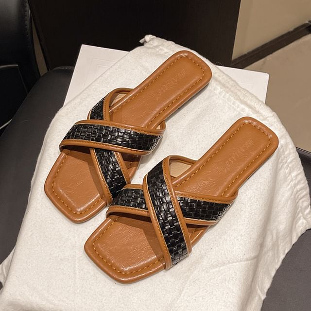 Cross Sandals Slide Square-Toe Strap
