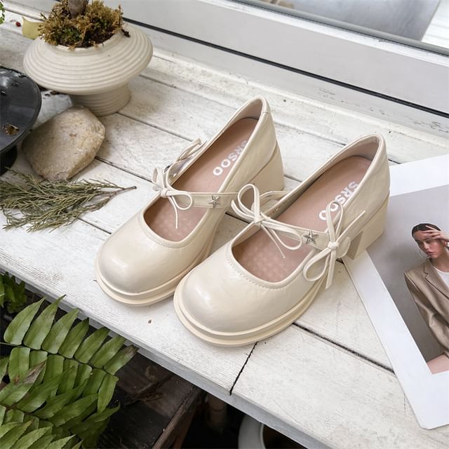 Mary Heel Shoes Chunky Jane Bow