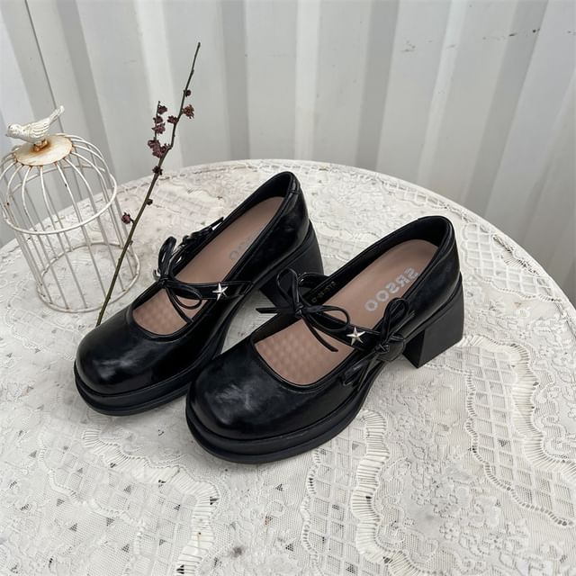 Mary Heel Shoes Chunky Jane Bow
