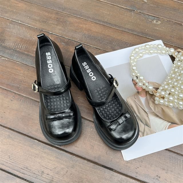 Jane Mary Block Bow Heel Shoes