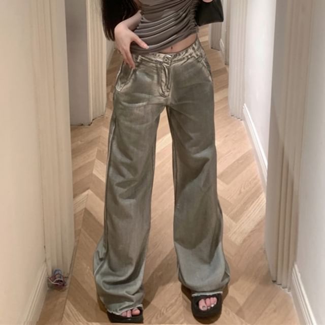 Neck / Washed Back Plain Open Jeans Halter Leg Top High Buckled Ruched Asymmetrical Waist Wide